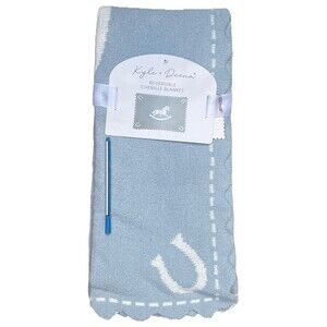 Kyle & Deena Blue Rocking Horse Scalloped Edge Chenille Baby Blanket Reversible